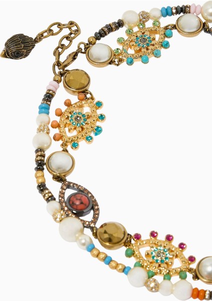 Multi-Strand Eye Necklace, Çok Sıralı Göz Kolye, Incili, Kristalli ve Nazar Boncuklu fırsatları