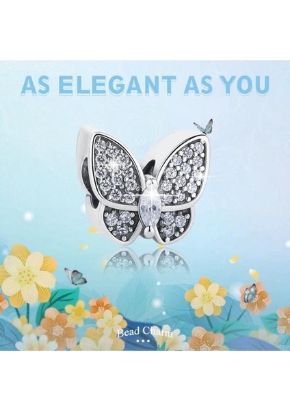925 Ayar Gümüş Muhteşem Kelebek Charm Boncuk 1 Adet