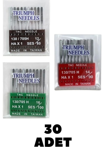 Uyumlu Dikiş Makinesi Iğnesi, 12-14-16 Numara, 30 Adet, 3 Paket