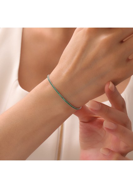 925 Ayar Gümüş Yeşil Renk Zirkon Taşlı Rodyumlu Ayarlanabilir Şık Suyolu Bileklik modelleri