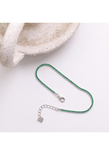 925 Ayar Gümüş Yeşil Renk Zirkon Taşlı Rodyumlu Ayarlanabilir Şık Suyolu Bileklik fırsatları