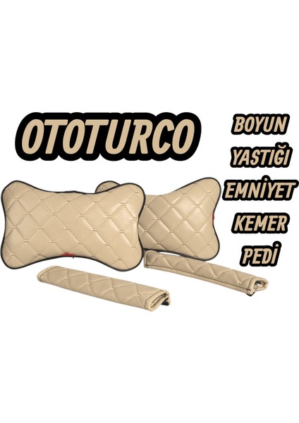 Her Araca Uyumlu Ototurco Yastık Boyunluk 2ADET+2 Adet Emniyet Kemer Pedi(4parça Set)