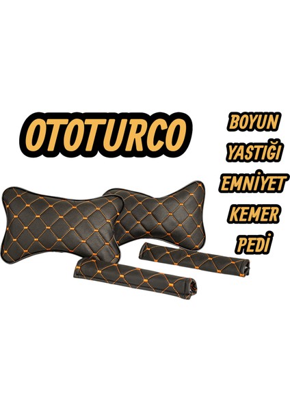 Her Araca Uyumlu Ototurco Yastık Boyunluk 2ADET+2 Adet Emniyet Kemer Pedi(4parça Set)