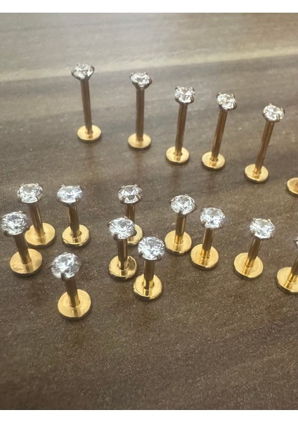 %100 G23 Titanyum Prenses Kesim Tek Taş, Labret Piercing (Taş Çapı 3mm)-1 Adet modelleri