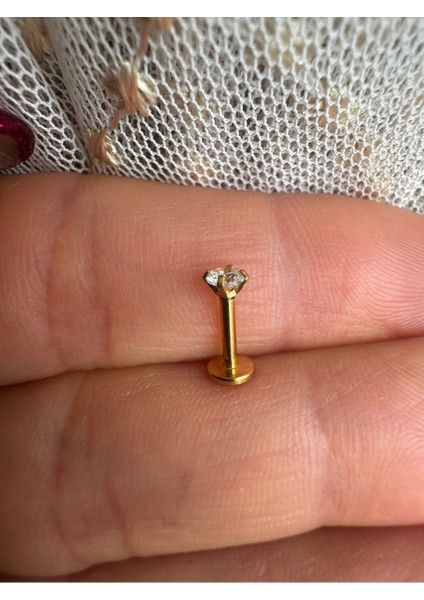 %100 G23 Titanyum Prenses Kesim Tek Taş, Labret Piercing (Taş Çapı 3mm)-1 Adet fırsatları