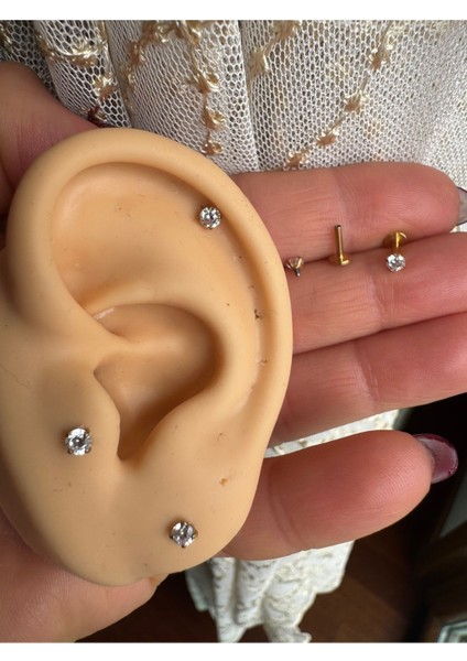 %100 G23 Titanyum Prenses Kesim Tek Taş, Labret Piercing (Taş Çapı 3mm)-1 Adet indirimleri