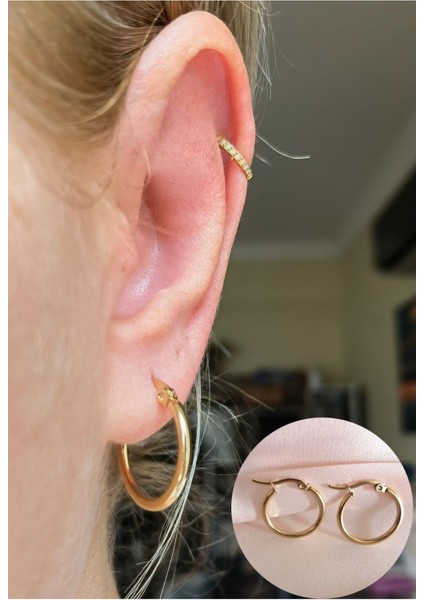 Cerrahi Çelik Gold Halka Küpe - 2 cm - 1 Çift