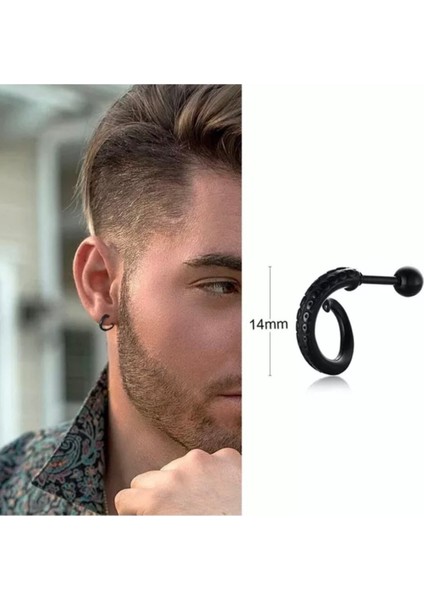 Cerrahi Çelik Ahtapot Kolu Erkek Küpesi/piercing - Bar Uzunluğu : 6 Mm- 1 Adet