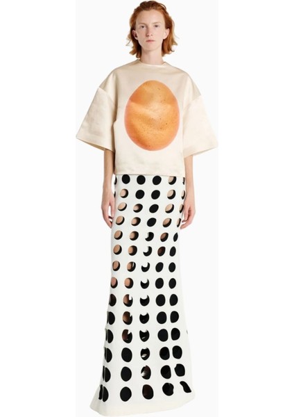 Boiled Egg Şeftali Saten Bluz Sanatsal Desenli, Oversize ve Heykelsi Form