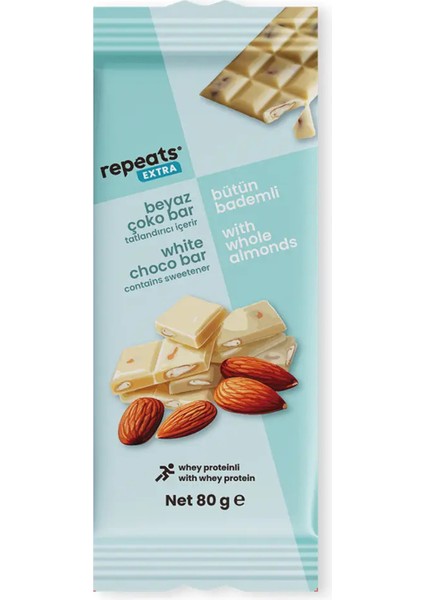Extra Proteinli Bademli Beyaz Çoko Bar 80GR
