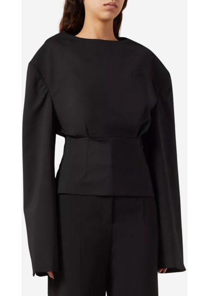 Virgin Wool Karışımlı Dar Kesim Top, Siyah