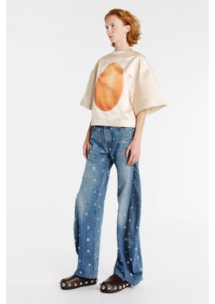 Boiled Egg Şeftali Saten Bluz Sanatsal Desenli, Oversize ve Heykelsi Form fiyatları