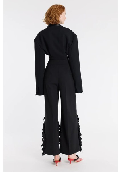 Siyah Cummerbund Yaka Smokin Bluz Heykelsi Yaka ve Bel Vurgulu Şık Form fırsatları