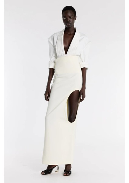 Beyaz Cummerbund Yaka Smokin Bluz Bel Oturtmalı, Heykelsi ve Modern Tasarım fiyatları