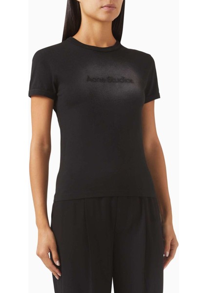 Siyah Logo Tişört - %100 Organik Pamuk - Crew Neck - Sprayed Fade-Out Etkisi ile Şıklık