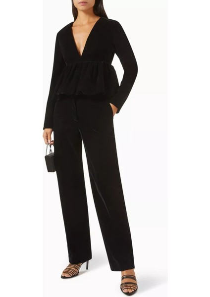 Peplum Top, Kadife V Yaka Kadın Üst, Siyah fiyatları