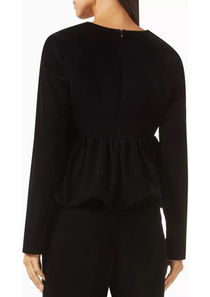 Peplum Top, Kadife V Yaka Kadın Üst, Siyah modelleri