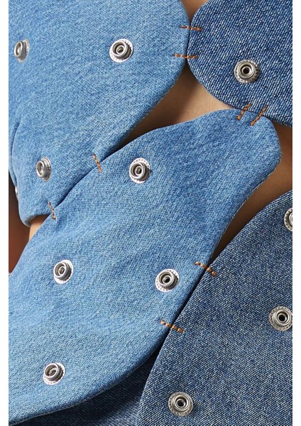 Upcycled Denim Stud-Embellished Island Top, Mavi indirimleri