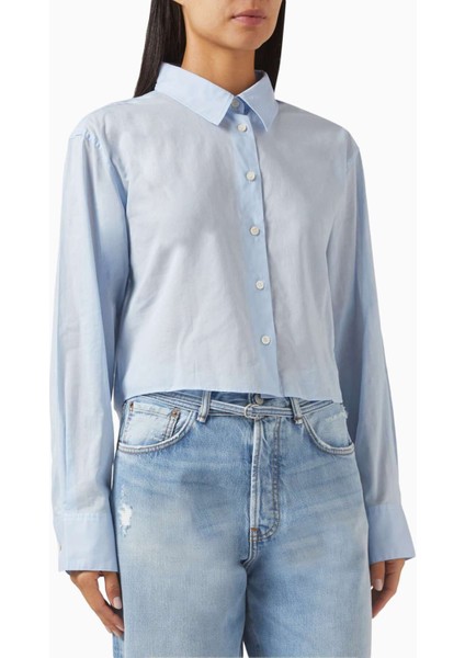 Şeffaf Volanlı Bluz - Mavi - %100 Polyester, Zarif ve Rahat Tasarım