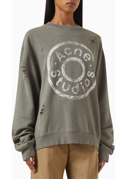 Distressed Logo Kazak - Yeşil - %75 Organik Pamuk, %25 Polyester - Oversize Design