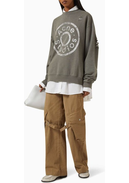 Distressed Logo Kazak - Yeşil - %75 Organik Pamuk, %25 Polyester - Oversize Design fiyatları