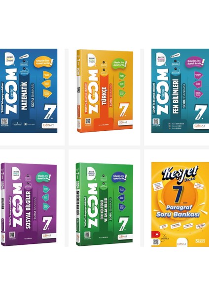 Günay 7. Sınıf Zoom Serisi Tüm Dersler Soru Bankası Seti 6 Kitap