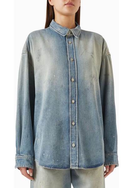 Mavi Distressed Gömlek - 60% Pamuk, 40% Lyocell - Şık ve Rahat Tasarım