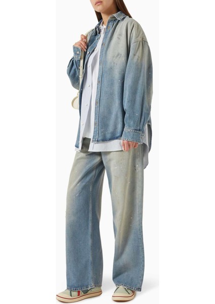 Mavi Distressed Gömlek - 60% Pamuk, 40% Lyocell - Şık ve Rahat Tasarım fiyatları