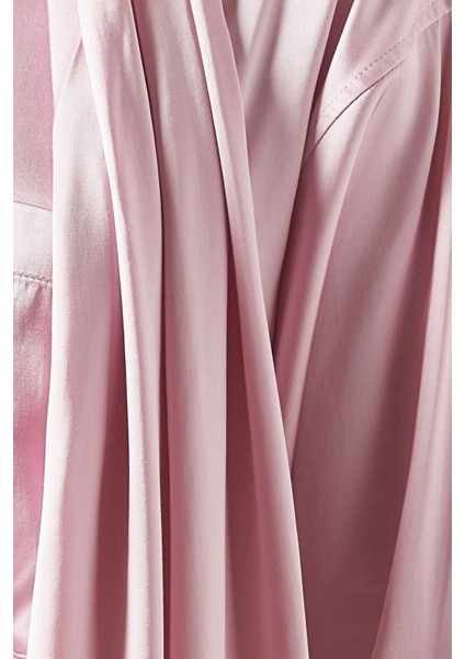 Saten Bluz - Pembe - %97 Viskon %3 Elastan - Şal Detaylı - Butonlu - Rahat Kesim fırsatları