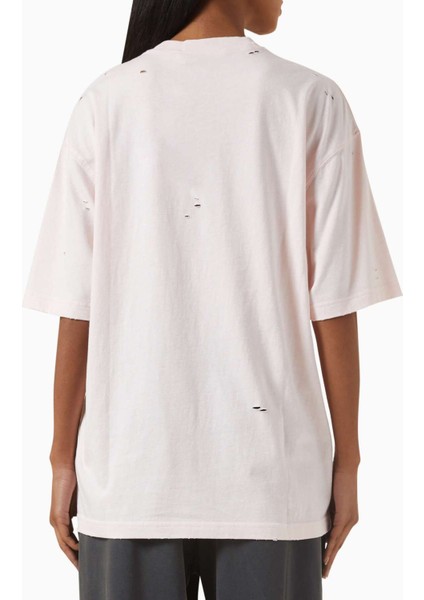 Distressed Logo Tişört - Pembe - %75 Organik Pamuk %25 Polyester - Rahat Kesim modelleri