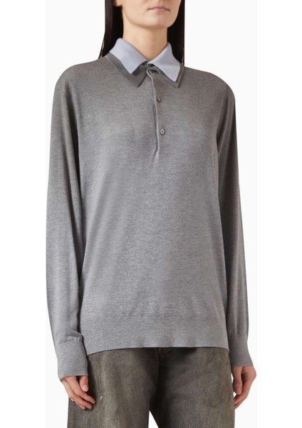 Gri Katmanlı Kazak - Ipek Karışımı - 70% Ipek, 10% Kaşmir, 20% Rws Yün