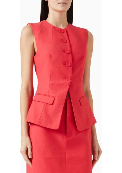 Pembe Rodborough Yelek - Dokuma Takım Elbise Kumaşı - 72% Polyester, 20% Viskoz, 3% Elastan