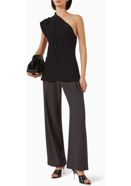 Siyah Grovehill Tek Omuzlu Üst - Asimetrik Yaka - %100 Polyester Kumaş fiyatları