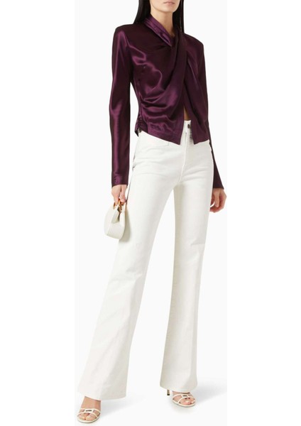 Koyu Mor Satin Bluz - Drapeli Ön - 76% Asetat, 24% Polyester - Şık ve Rahat fiyatları