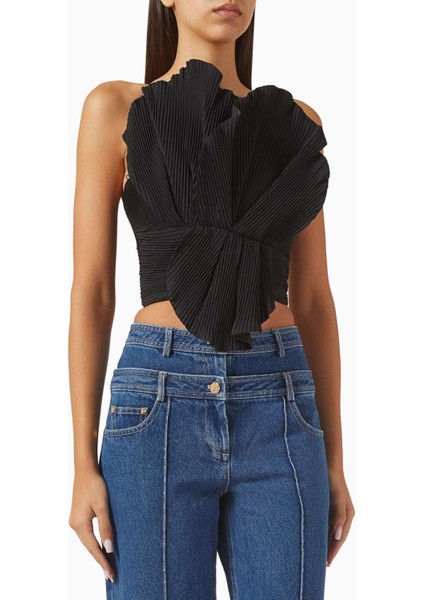 Newtoft Gathered Top - Siyah - %100 Polyester - Bağlı Sırt Detayı - Astarlı