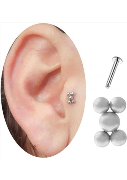 %100 Cerrahi Çelik Beş Top Dudak/ Kulak Piercing (8mm)