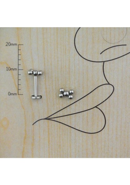 %100 Cerrahi Çelik Beş Top Dudak/ Kulak Piercing (8mm)