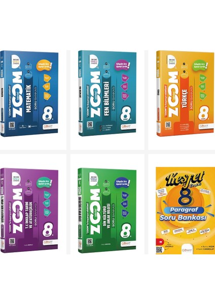 Günay 8. Sınıf Zoom Serisi Tüm Dersler Soru Bankası Seti 6 Kitap