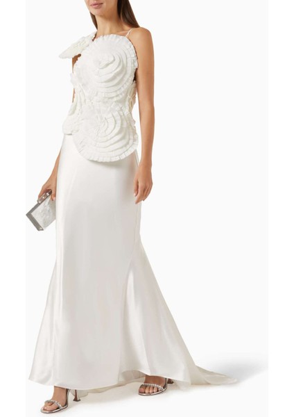 Trusley Rosette Top - Beyaz - %100 Polyester Crepe - Organza Rosette Detaylı Tek Omuz Üst modelleri