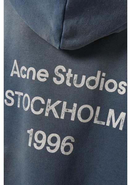 Unisex Logo Baskılı Kapüşonlu Sweatshirt - Vintage Mavi - %89 Pamuk, %11 Polyester fırsatları