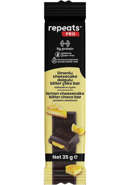 Pro Yüksek Proteinli Limonlu Cheesecake Dolgulu Bitter Çoko Bar 35GR