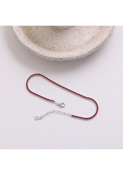 925 Ayar Gümüş Kırmızı Renk Zirkon Taşlı Rodyumlu Ayarlanabilir Şık Suyolu Bileklik fırsatları