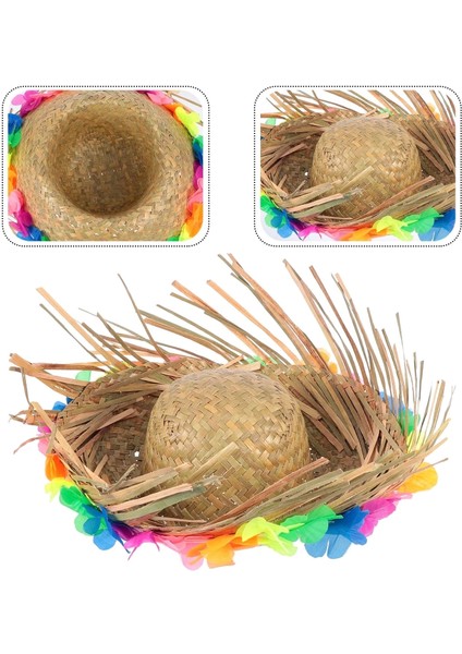 Naturel Renk Püsküllü Örme Hasır Hawaii Luau Aloha Şapka 13X36 cm