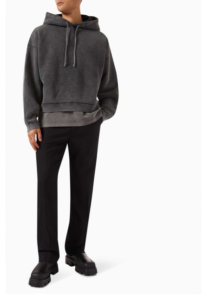 Siyah Unisex Relaxed Hoodie - %100 Organik Pamuk, Vintage Yıkama, Ayarlanabilir Kapüşonlu fiyatları