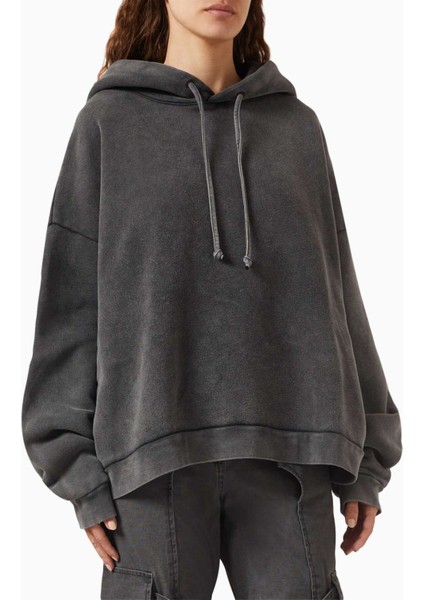 Siyah Unisex Relaxed Hoodie - %100 Organik Pamuk, Vintage Yıkama, Ayarlanabilir Kapüşonlu