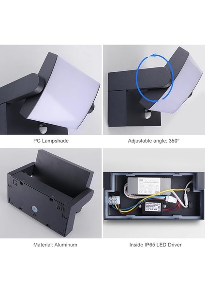 24W Hareket Sensörlü Dış Mekan Duvar Lambası – IP65, Ayarlanabilir LED Panel, Sıcak Beyaz Işık fiyatları