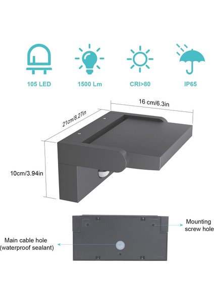 24W Hareket Sensörlü Dış Mekan Duvar Lambası – IP65, Ayarlanabilir LED Panel, Sıcak Beyaz Işık indirimleri