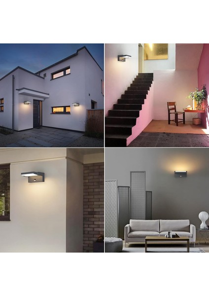 24W Hareket Sensörlü Dış Mekan Duvar Lambası – IP65, Ayarlanabilir LED Panel, Sıcak Beyaz Işık