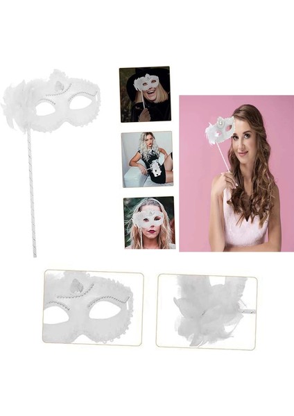 Beyaz Işıltılı Tutmalı Fotoğraf Çekimi Maskesi 18X29 cm
