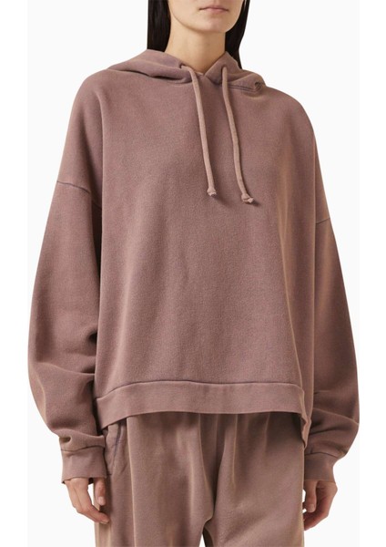 Unisex Rahat Kapüşonlu Üst - Mor - %100 Organik Pamuk-Fleece